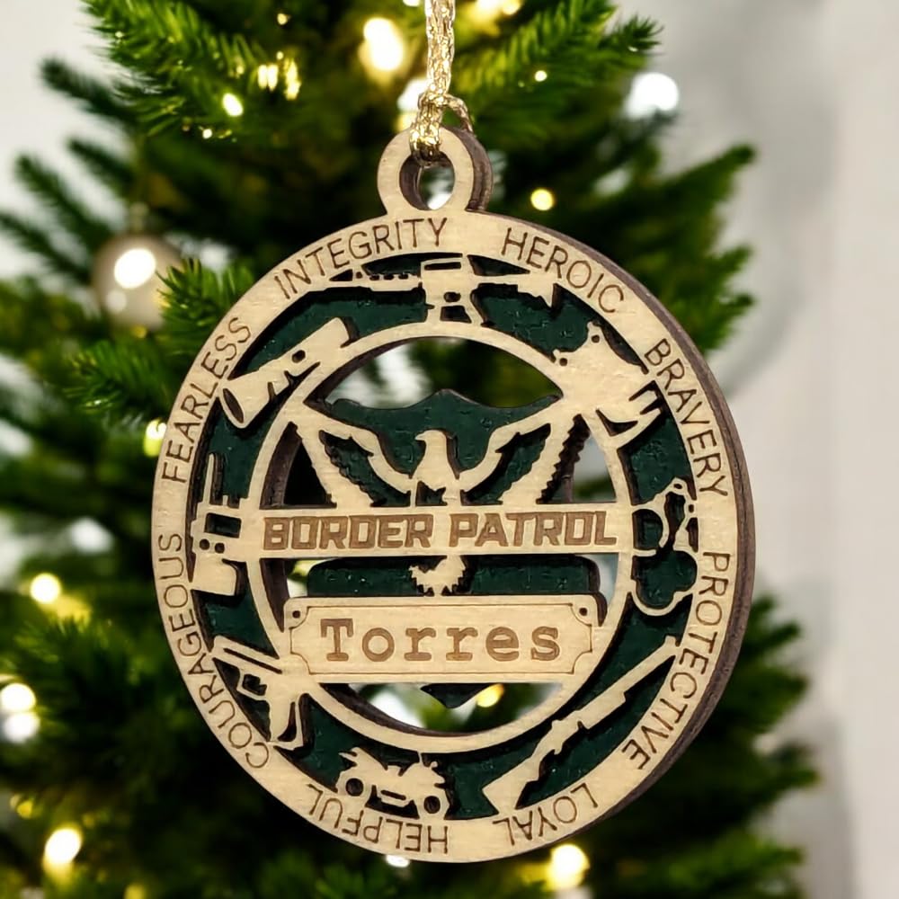 Personalized 3" Border Patrol Wood Ornament - Cut Layer