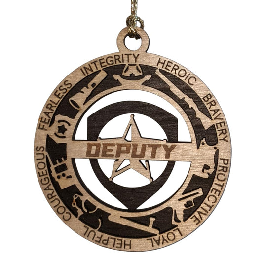 3" Deputy 5-Pt Badge Wood Ornament - Cut Layer