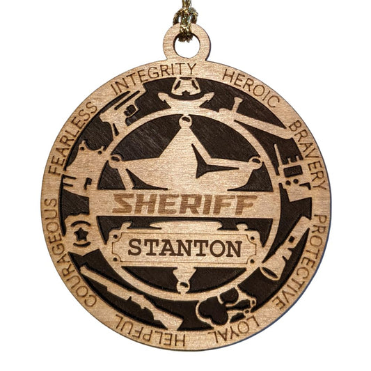 Personalized 3" Sheriff 6-Pt Star Wood Ornament - Solid Backing