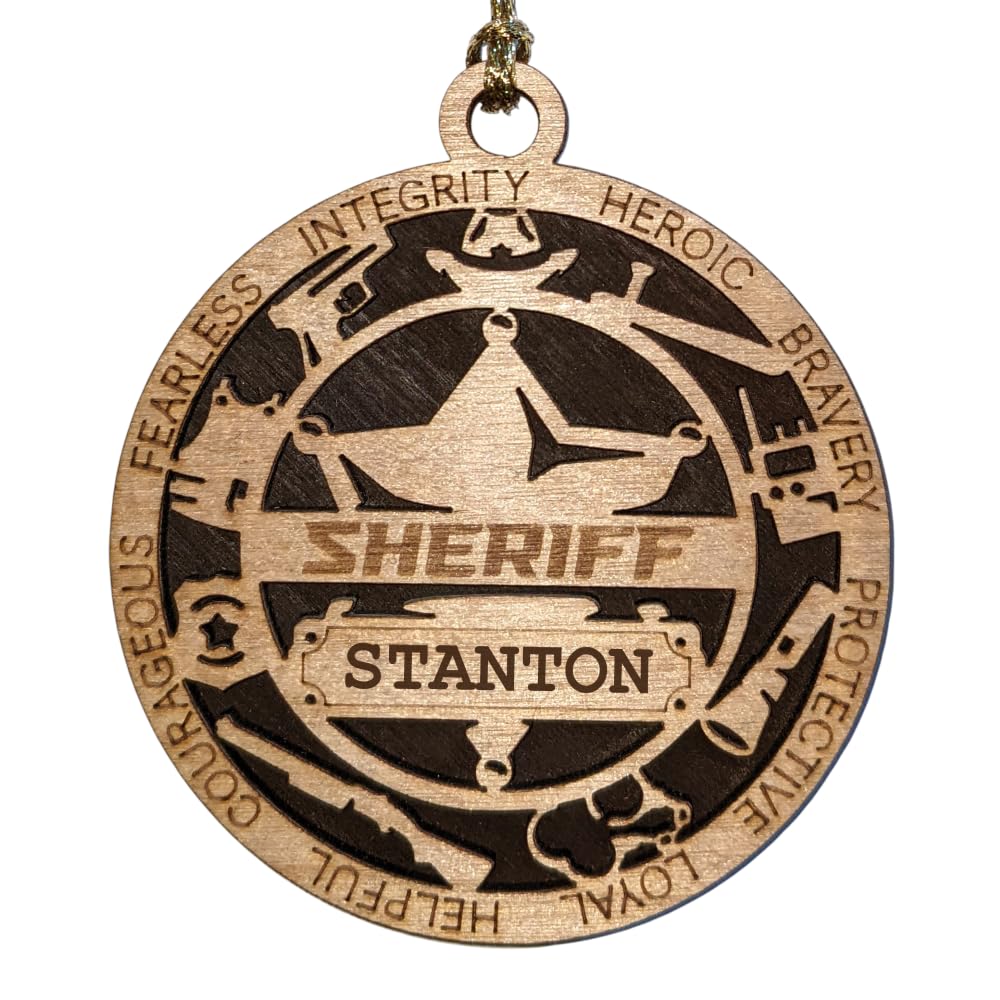 Personalized 3" Sheriff 6-Pt Star Wood Ornament - Solid Backing, USA