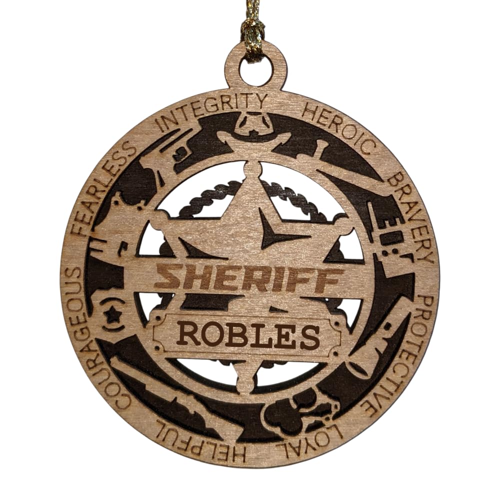 Personalized 3" Sheriff 6-Pt Star Wood Ornament - Cut Layer, USA