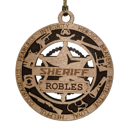 Personalized 3" Sheriff 6-Pt Star Wood Ornament - Cut Layer