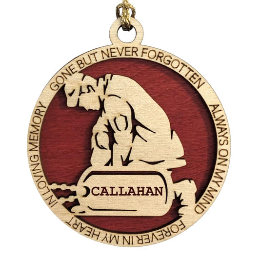 3" Marines Inspired Memorial Ornament, Kneeling, Dog Tag