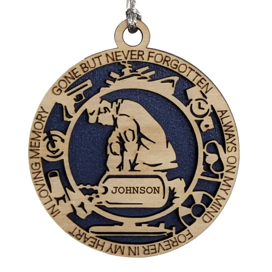 3" Navy Memorial Ornament, Kneeling, Icons, Dog Tag