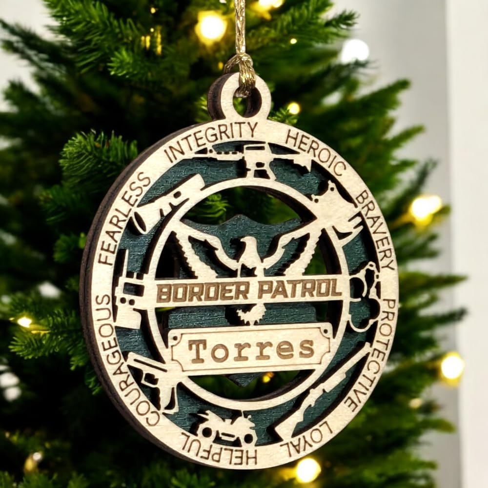 Personalized 3" Border Patrol Wood Ornament - Cut Layer