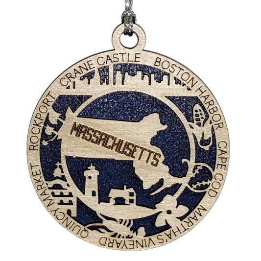 3" Massachusetts Pride Christmas Ornament, Wood