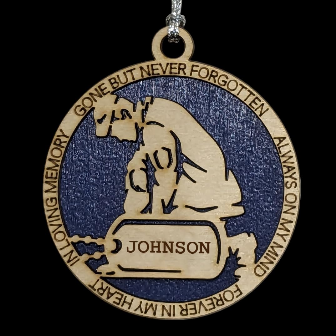 3" Kneeling Soldier Memorial Ornament, Custom Dog Tag