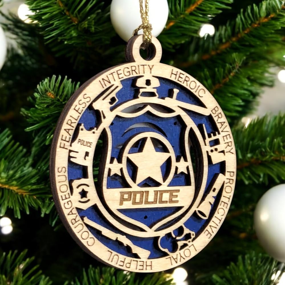 3" Police Wood Christmas Ornament - Cut Layer
