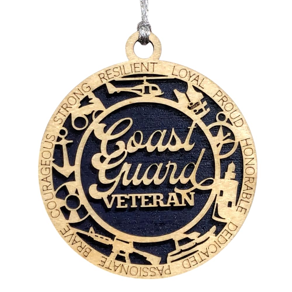 3" Coast Guard Veteran Script Ornament, Icons, Solid Blue