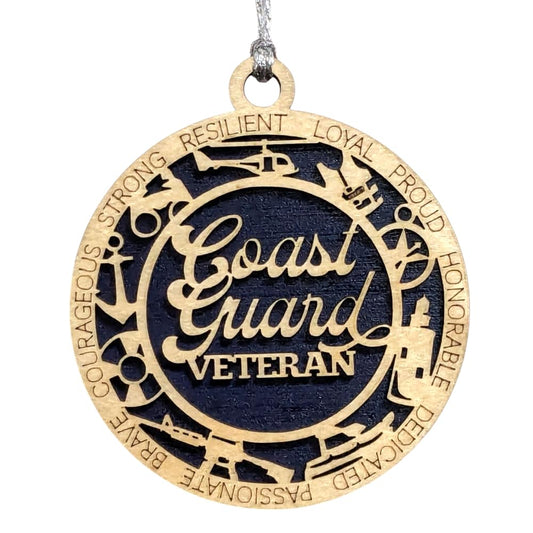 3" Coast Guard Veteran Script Ornament, Icons, Solid Blue