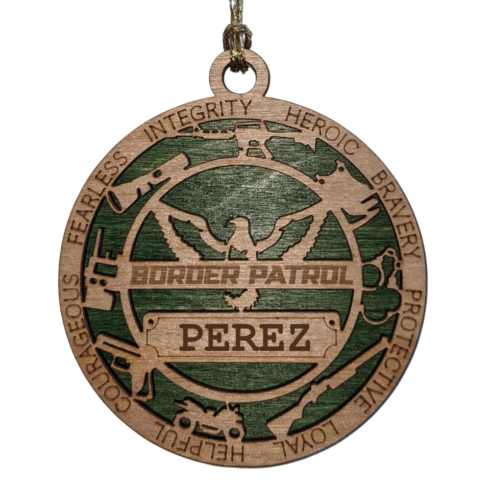 Personalized 3" Border Patrol Wood Christmas Ornament - Solid Backing, USA