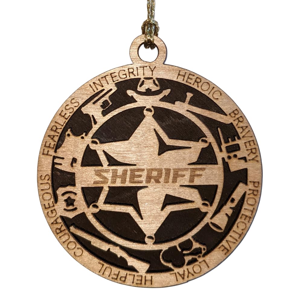 3" Sheriff 6-Pt Star Wood Ornament - Solid Backing, USA