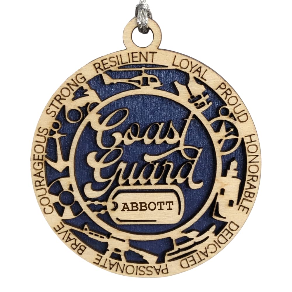 3" Coast Guard Script Ornament, Icons, Dog Tag, Custom Border