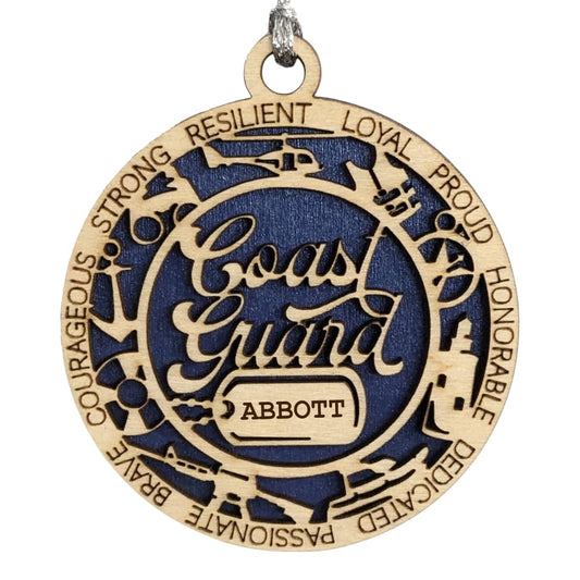 3" Coast Guard Script Ornament, Icons, Dog Tag, Custom Border