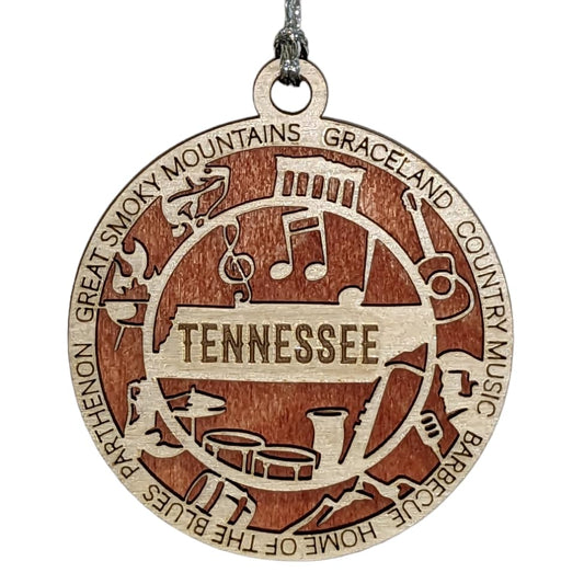 3" Tennessee State Pride Christmas Ornament, Wood