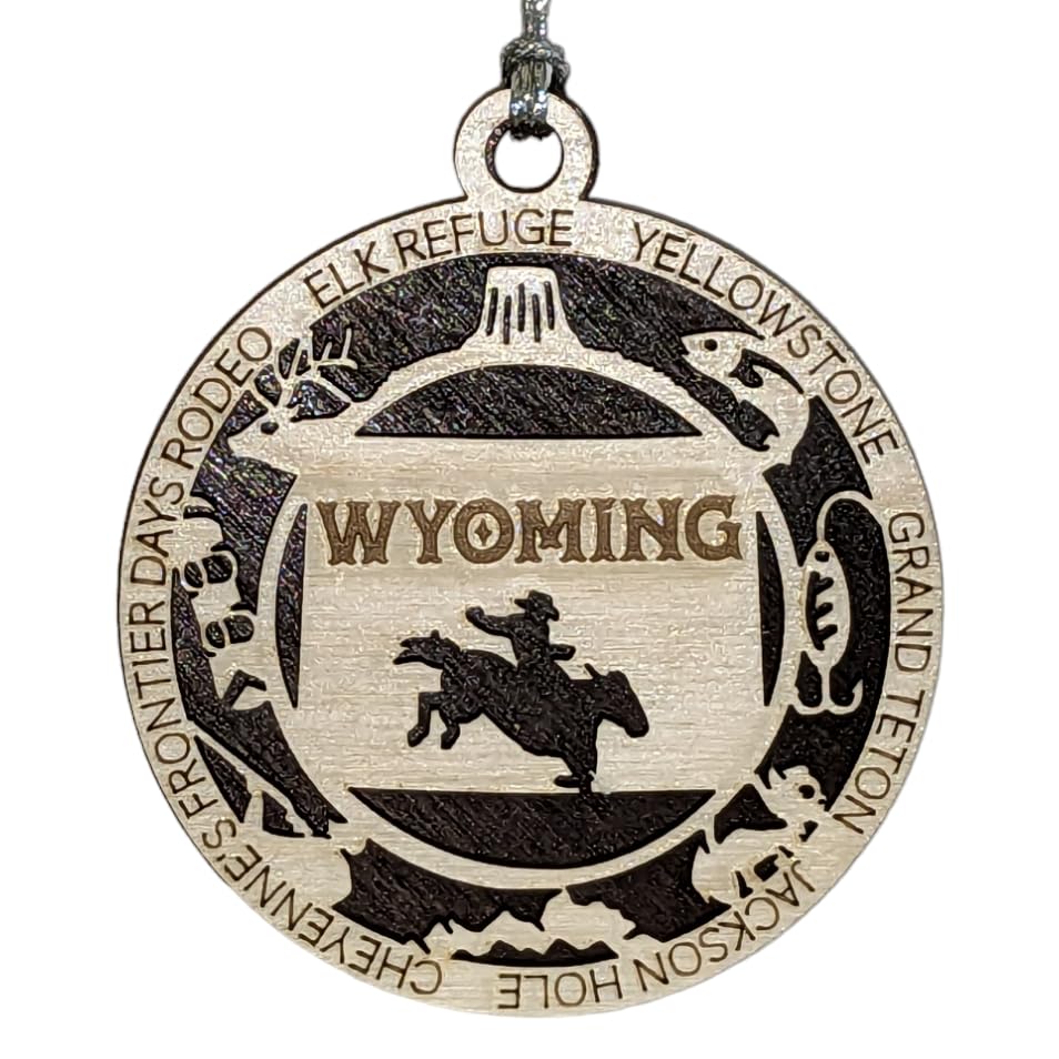 3" Wyoming State Pride Christmas Ornament, Wood