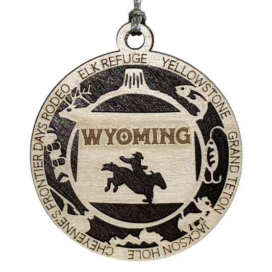 3" Wyoming State Pride Christmas Ornament, Wood