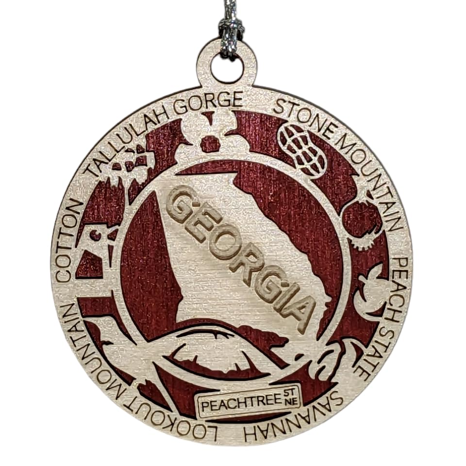 3" Georgia State Pride Christmas Ornament, Wood