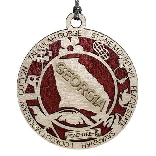3" Georgia State Pride Christmas Ornament, Wood