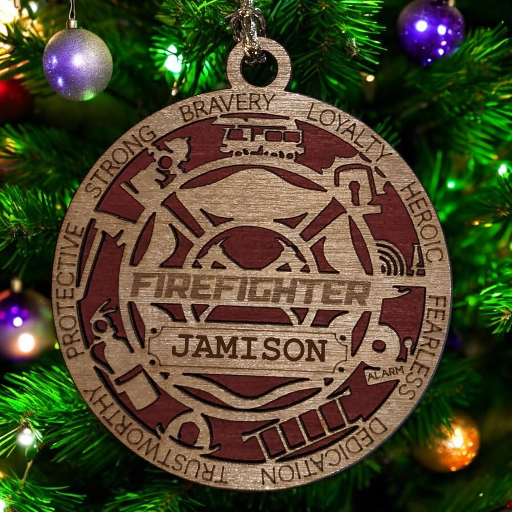 Personalized 3" Firefighter Wood Ornament - Solid Backing