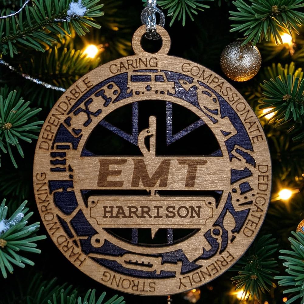 Personalized 3" EMT Wood Christmas Ornament - Cut Layer