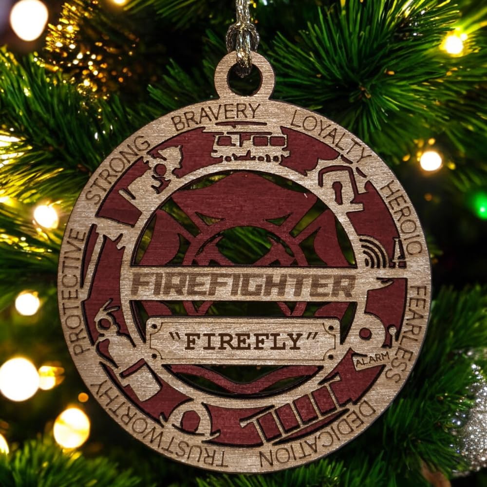 Personalized 3" Firefighter Wood Ornament - Cut Layer