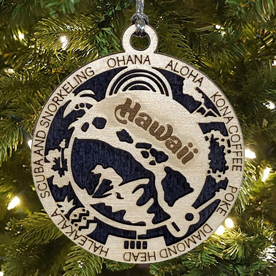 3" Hawaii State Pride Christmas Ornament, Wood
