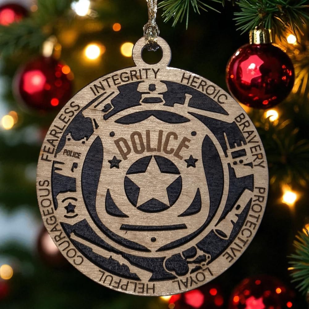 3" Police Wood Christmas Ornament - Solid Backing