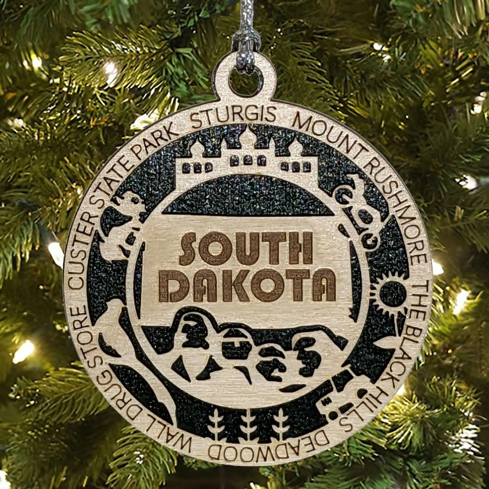 3" South Dakota Pride Christmas Ornament, Wood
