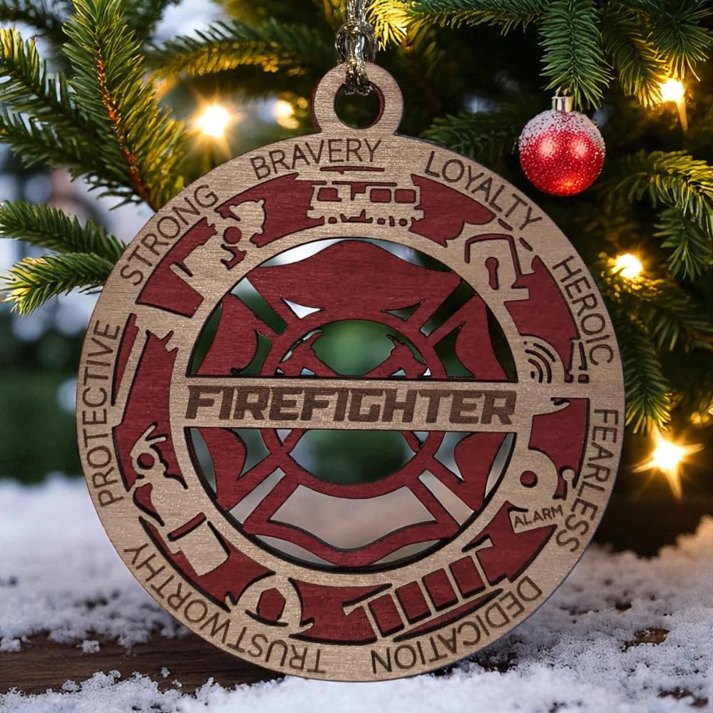 3" Firefighter Wood Christmas Ornament - Cut Layer