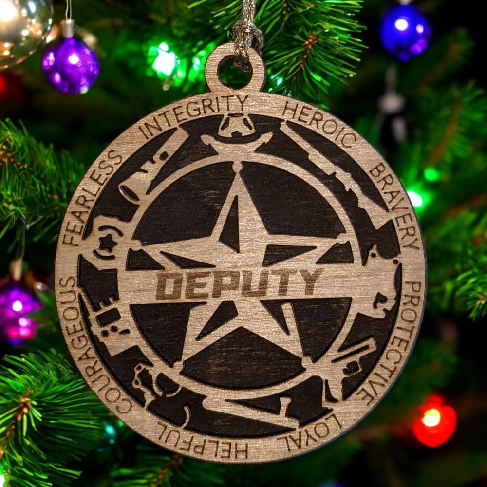 3" Deputy 5-Pt Badge Wood Ornament - Solid Backing