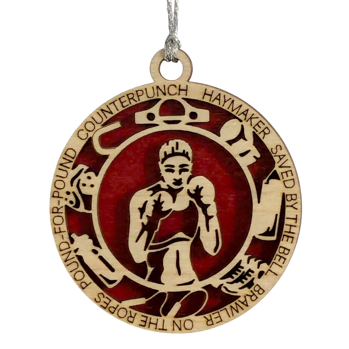 3" Female Boxer Icons Wood Ornament