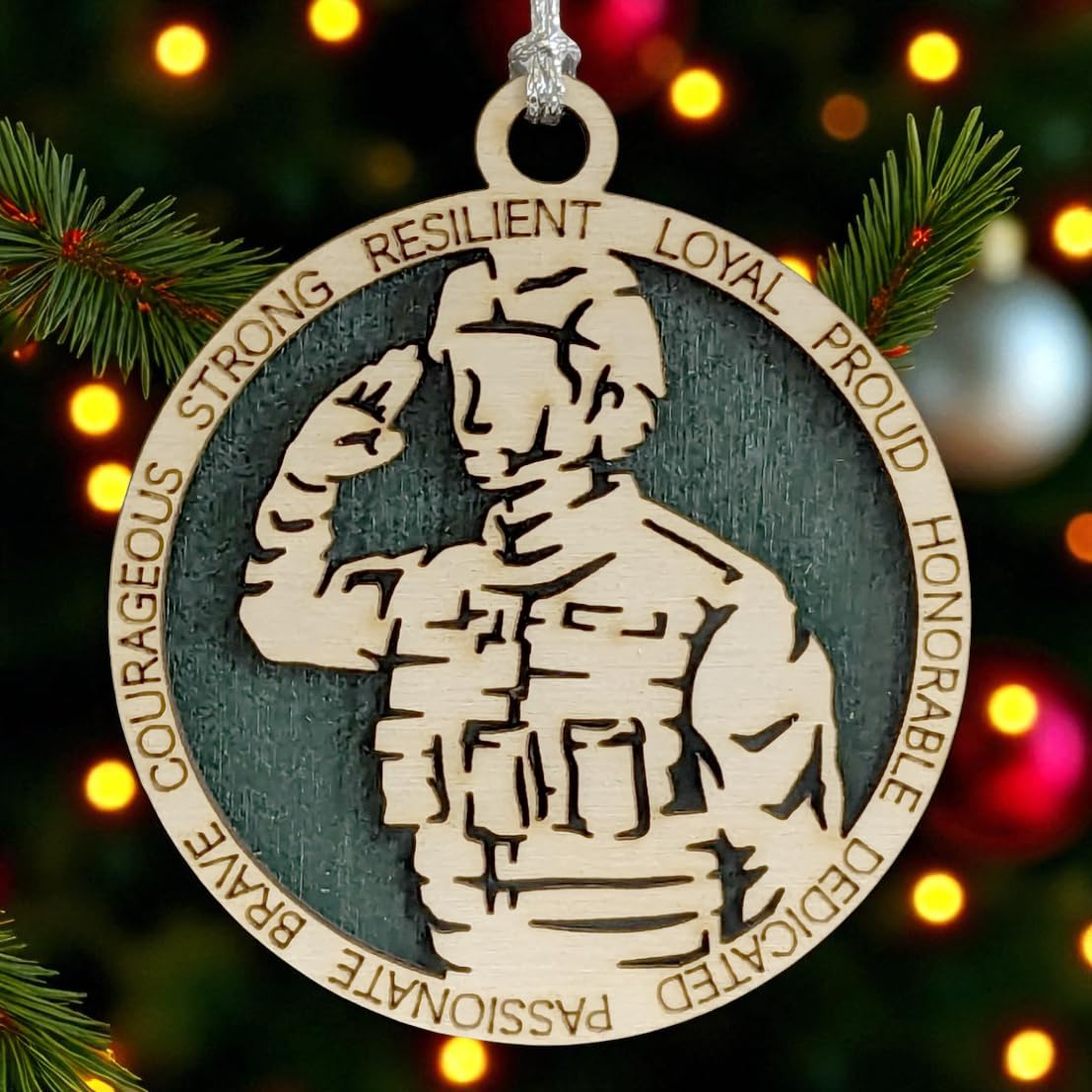 3" Female Army Soldier Wood Ornament