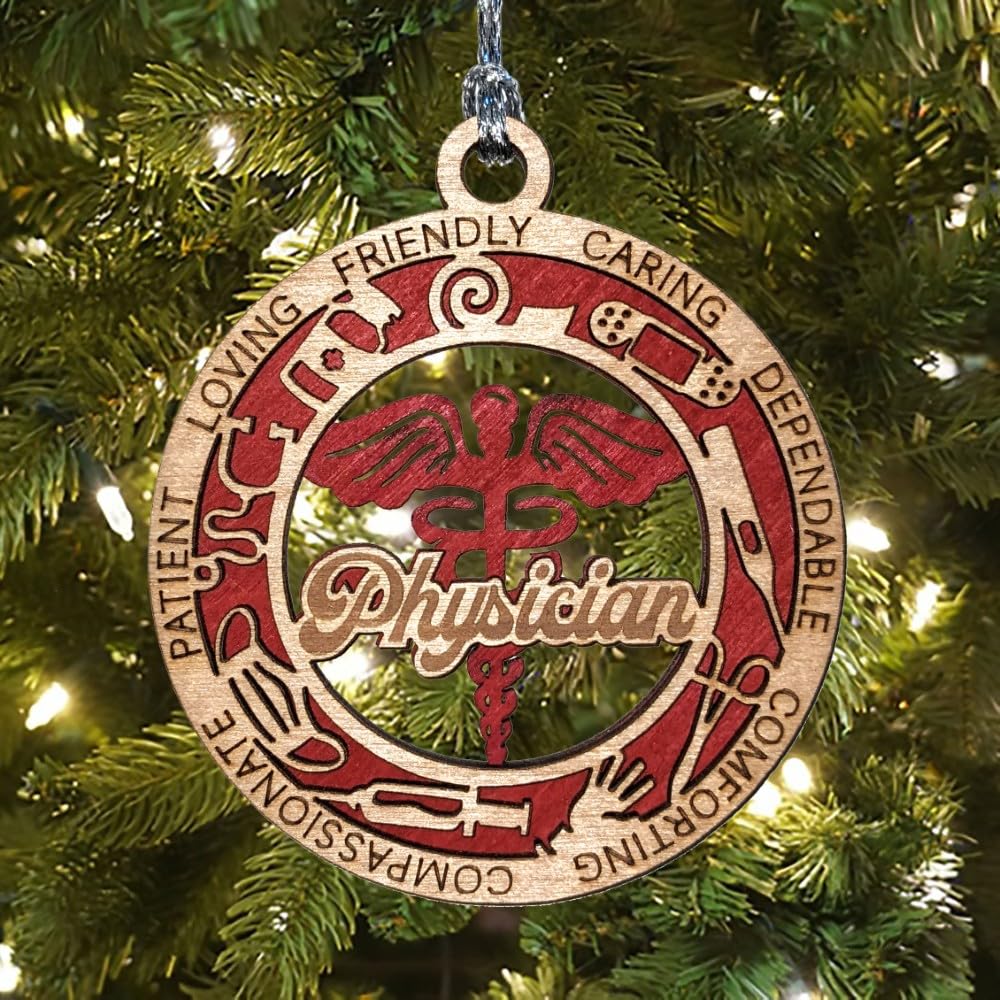3" Physician Caduceus Ornament - Wood, USA Made