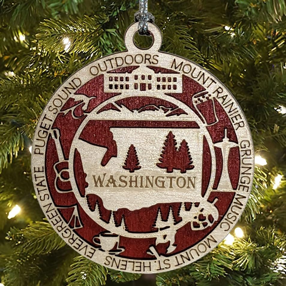 3" Washington Pride Christmas Ornament, Wood