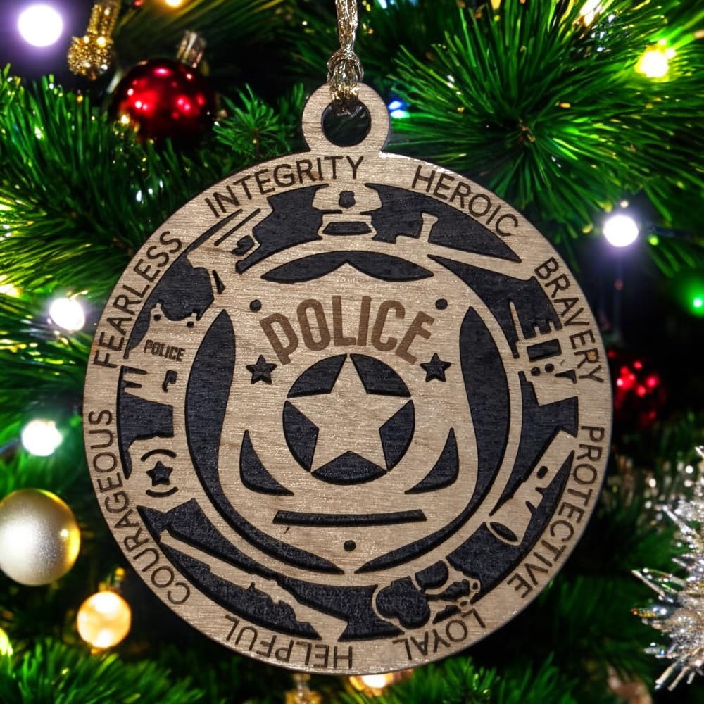 3" Police Wood Christmas Ornament - Solid Backing