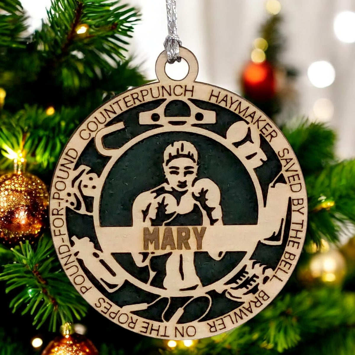 3" Custom Female Boxer Icons Wood Ornament