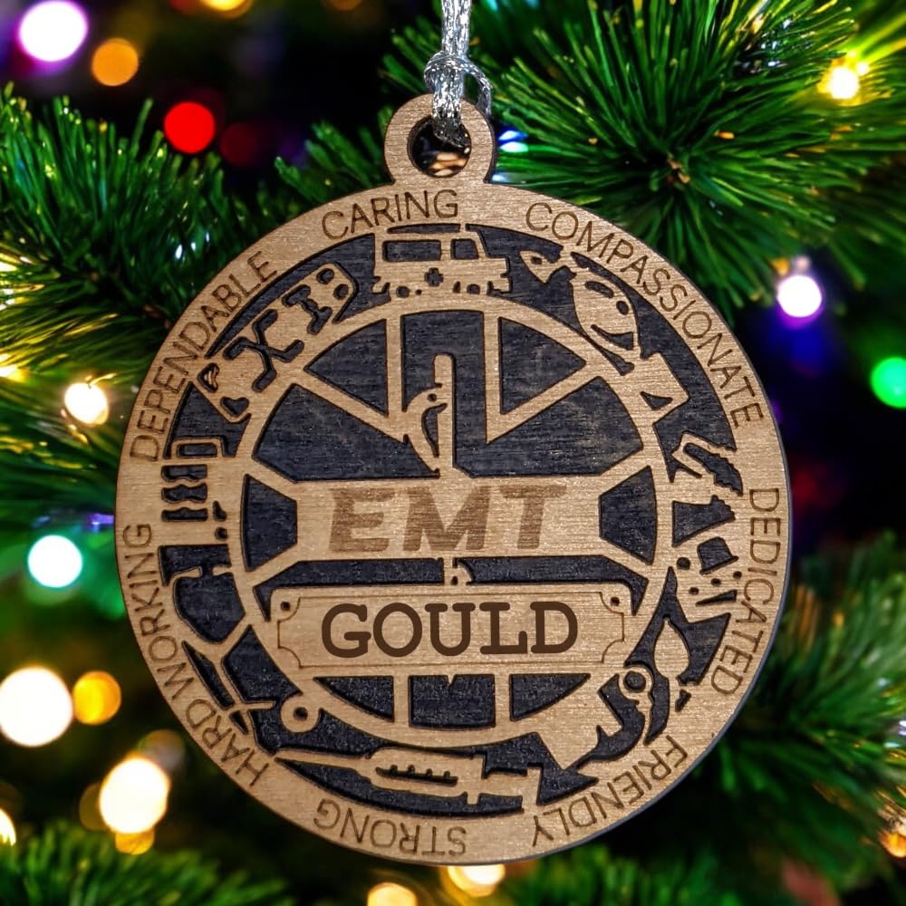 Personalized 3" EMT Wood Christmas Ornament - Solid Backing
