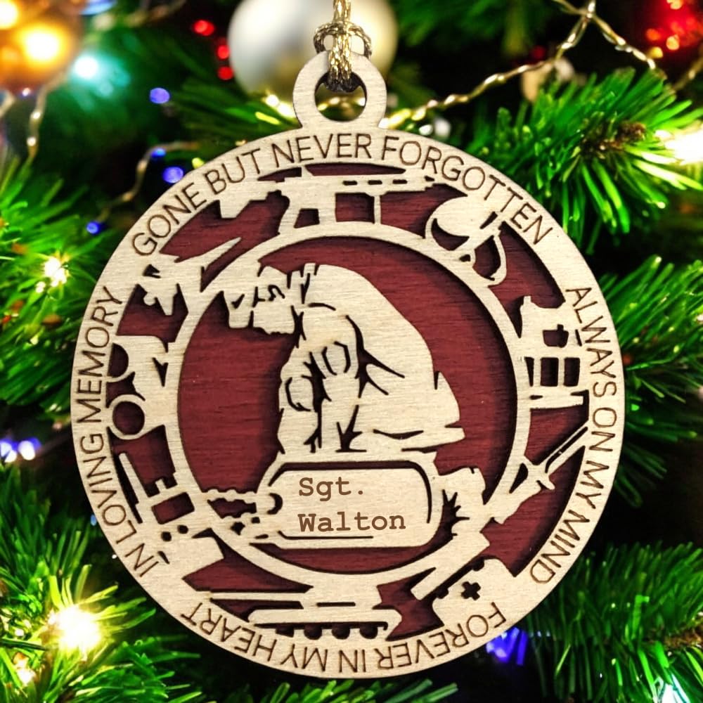 3" Marines Inspired Memorial Ornament, Kneeling, Icons, Dog Tag