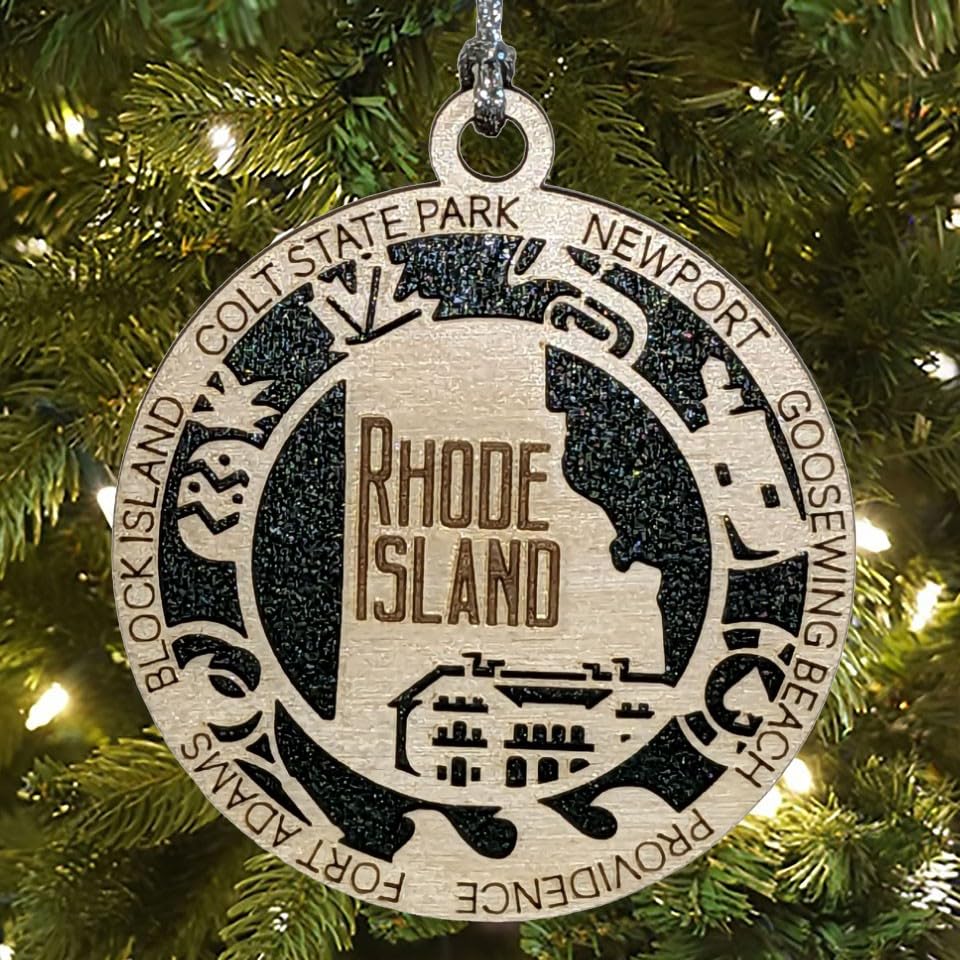 3" Rhode Island Pride Christmas Ornament, Wood