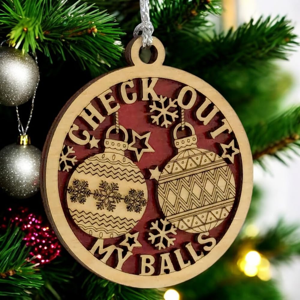 3" "Check Out My Balls" Christmas Ornament