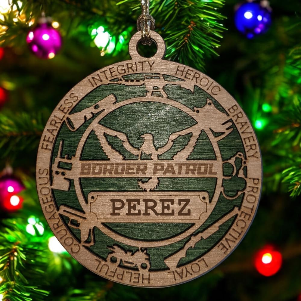 Personalized 3" Border Patrol Wood Ornament - Solid Backing