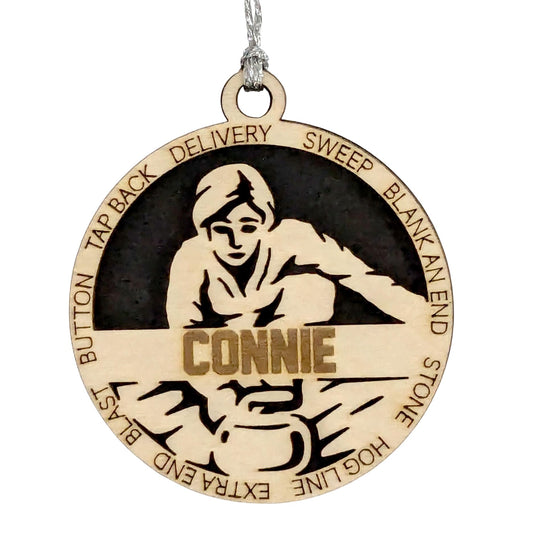 Personalized 3" Female Curling Ornament / Car Charm