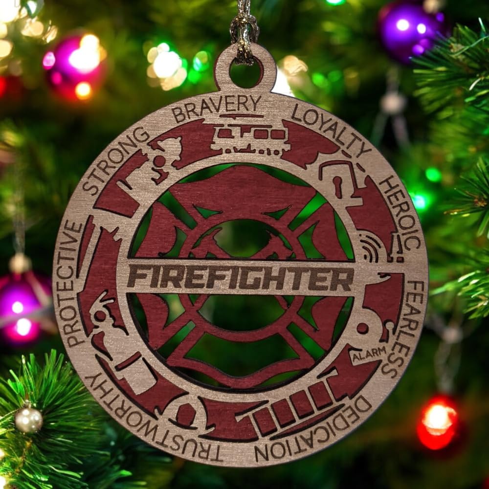 3" Firefighter Wood Christmas Ornament - Cut Layer