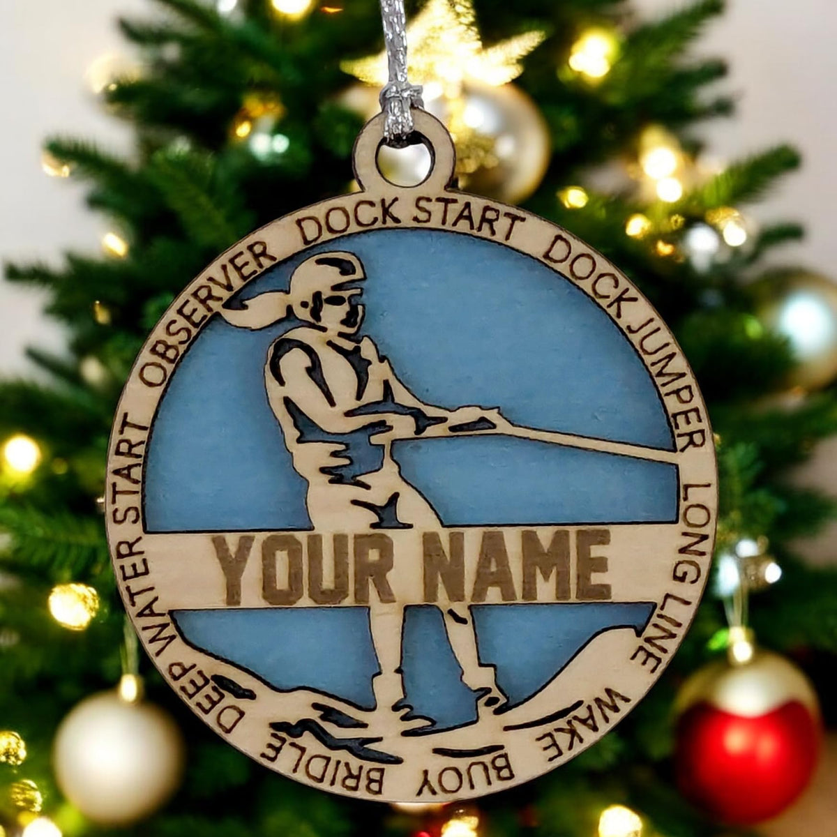 Handmade 3" Custom Name Female Water Skiing Ornament