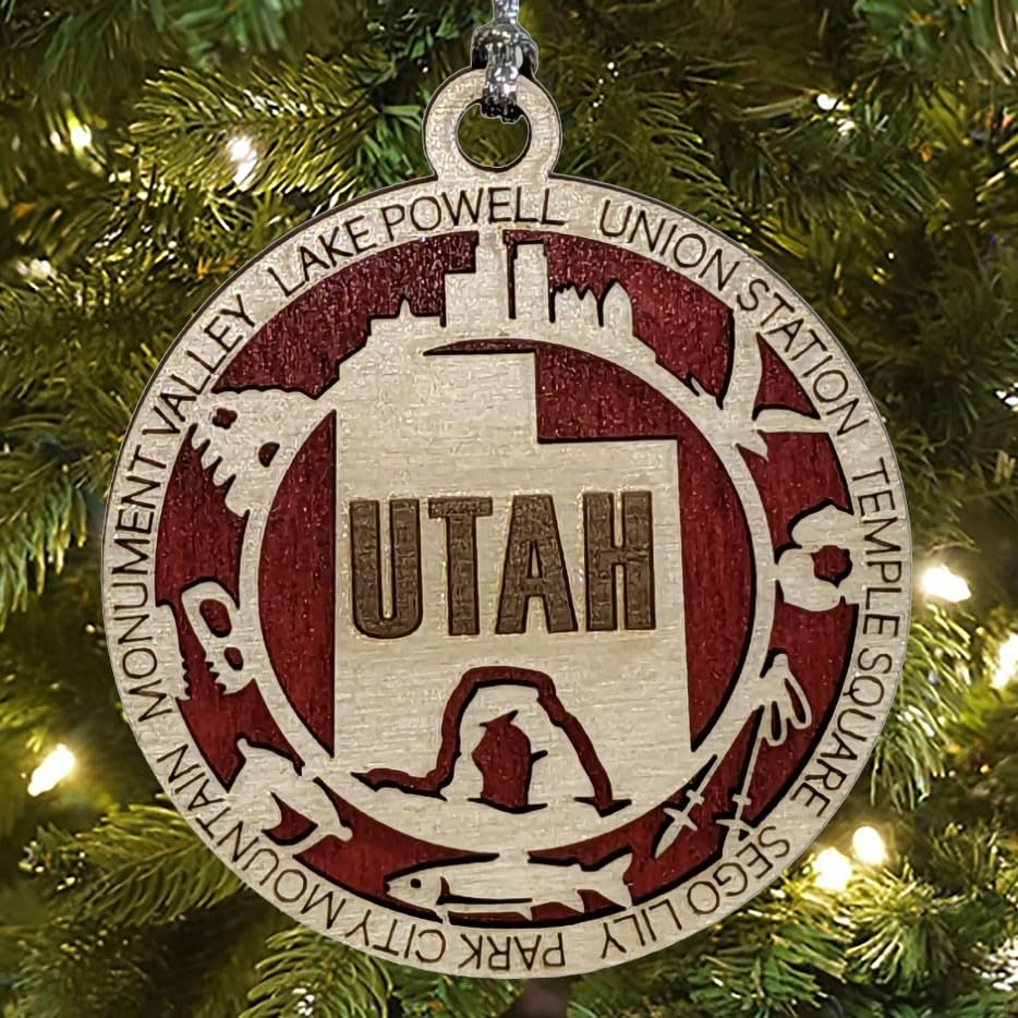 3" Utah State Pride Christmas Ornament, Wood