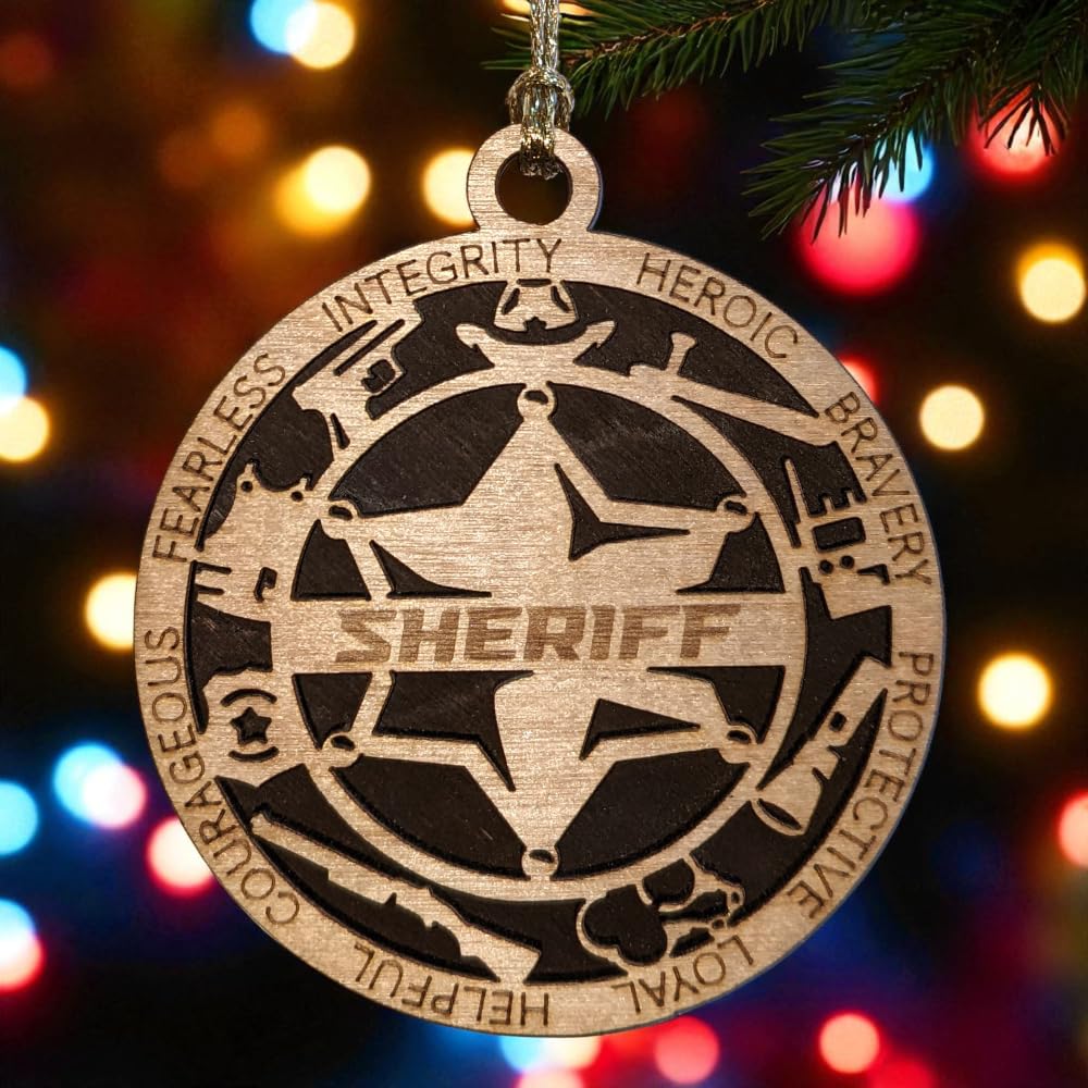 3" Sheriff 6-Pt Star Wood Ornament - Solid Backing