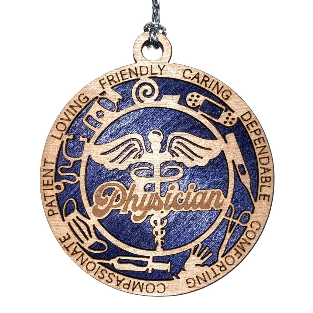 3" Physician Caduceus Ornament - Solid Wood