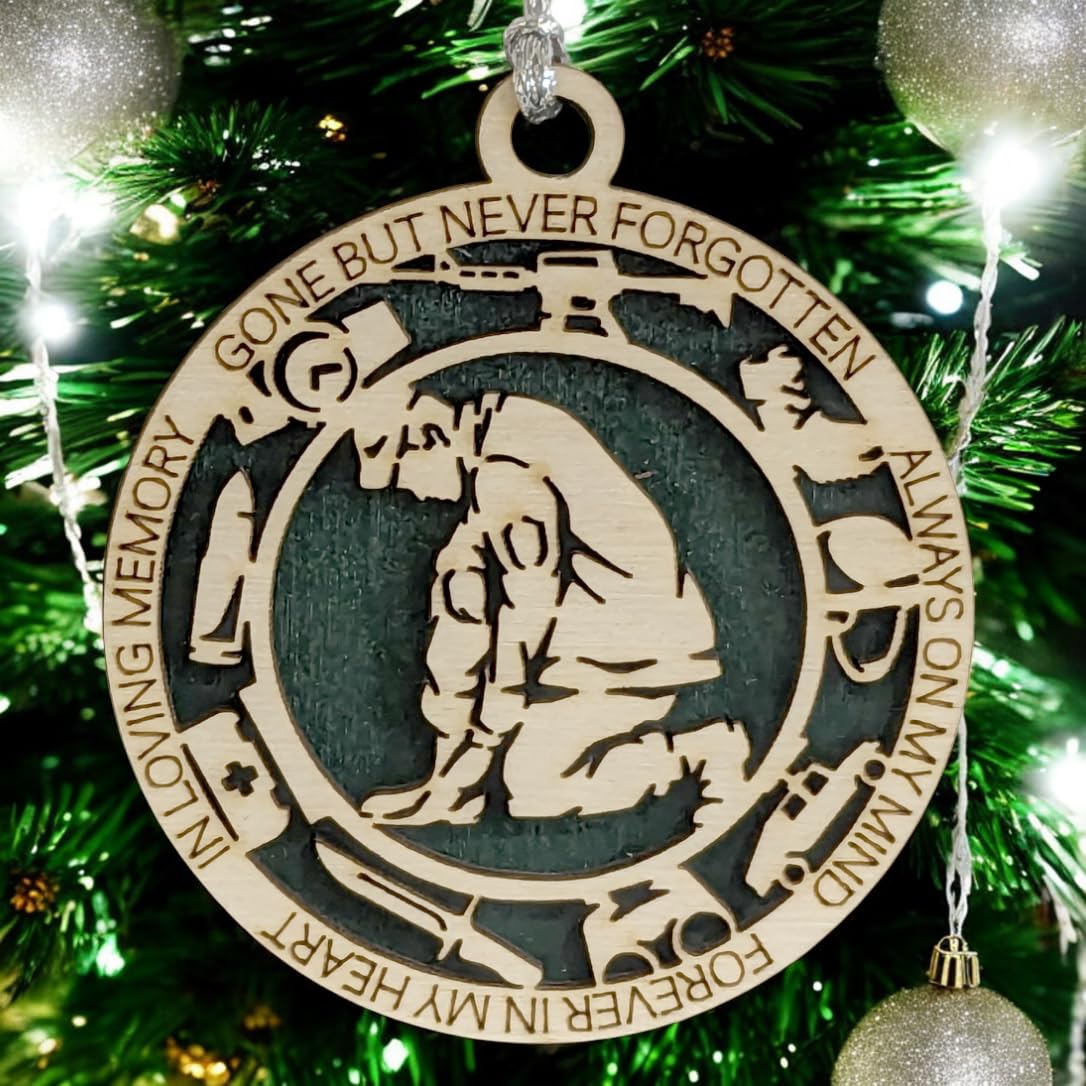 3" Army Kneeling Soldier Ornament, Icons, Wood