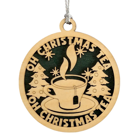 Oh Christmas Tea Cup Ornament, 3in Laser-Cut Wood Decor